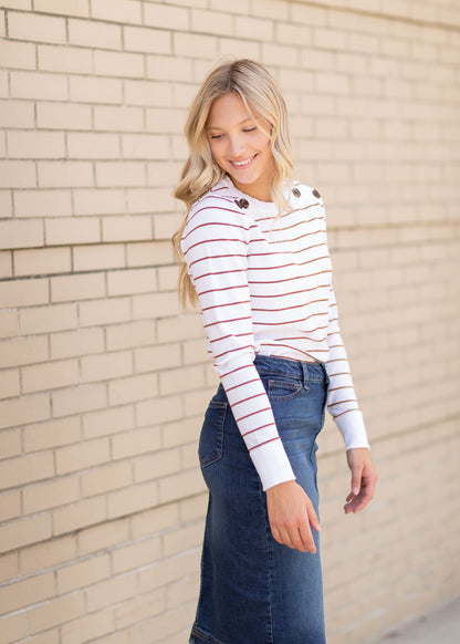 Striped Boat Neck Sweater Tops