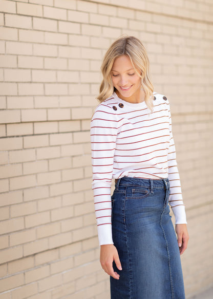 Striped Boat Neck Sweater Tops