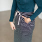Striped Drawstring Waist Knit Midi Skirt Skirts Polagram