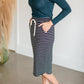 Striped Drawstring Waist Knit Midi Skirt Skirts Polagram