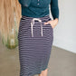 Striped Drawstring Waist Knit Midi Skirt Skirts Polagram