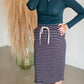 Striped Drawstring Waist Knit Midi Skirt Skirts Polagram