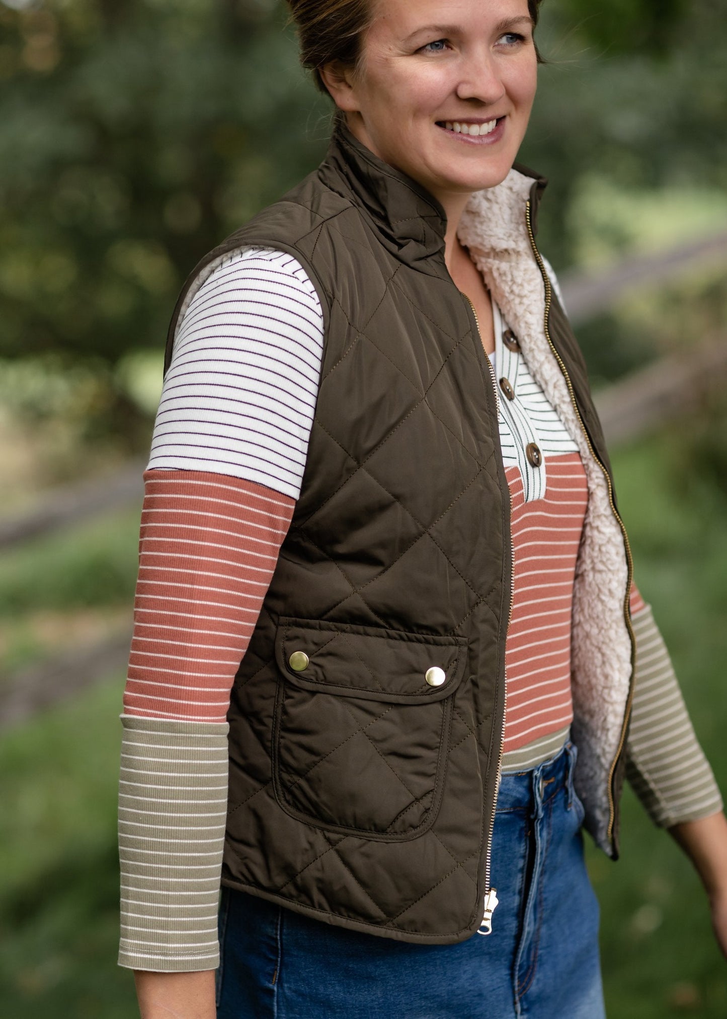 Striped Knit Colorblock Button-Up Top Tops Hayden Los Angeles