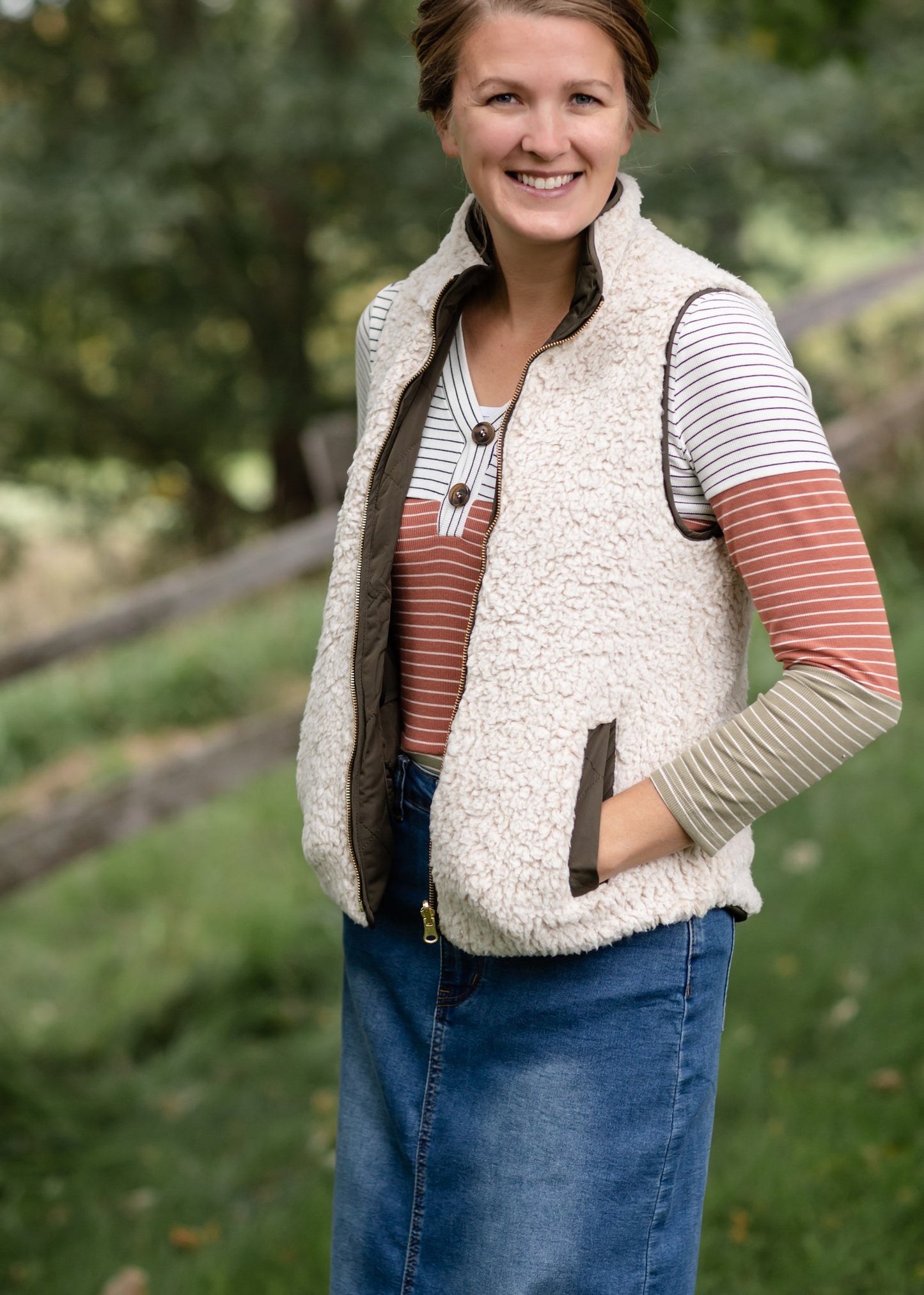 Striped Knit Colorblock Button-Up Top Tops Hayden Los Angeles