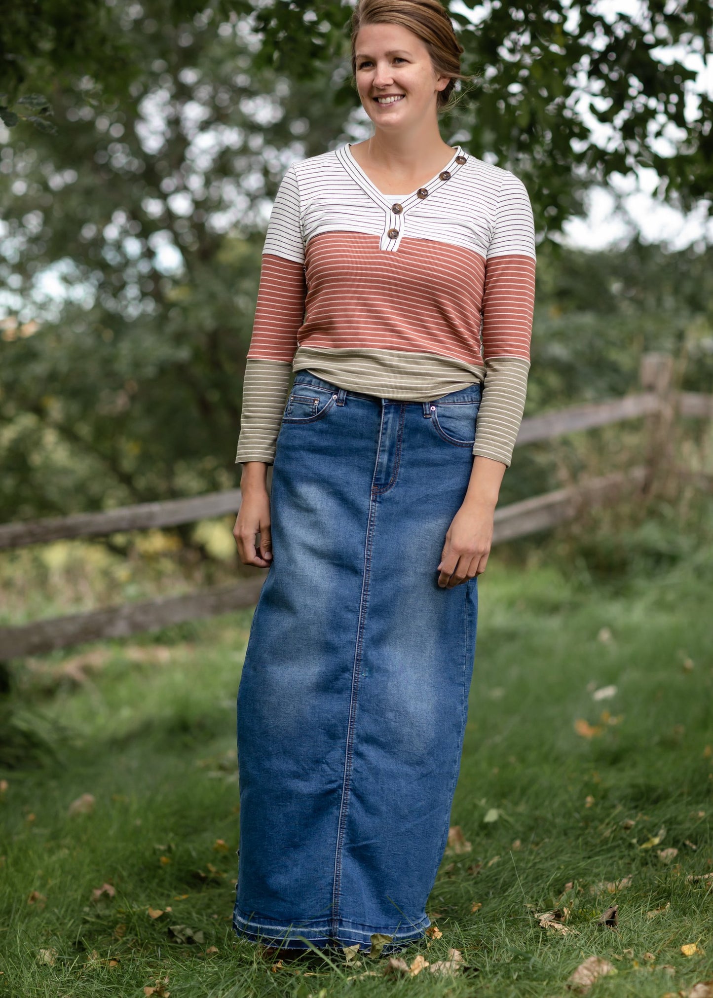 Striped Knit Colorblock Button-Up Top Tops Hayden Los Angeles