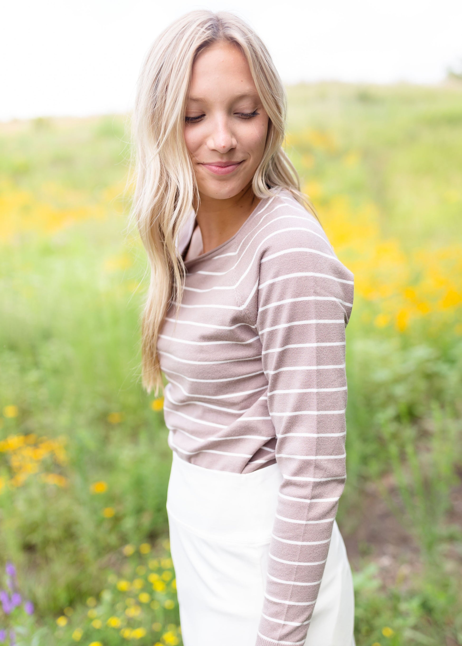 Striped Long Sleeve Raglan Sweater Tops