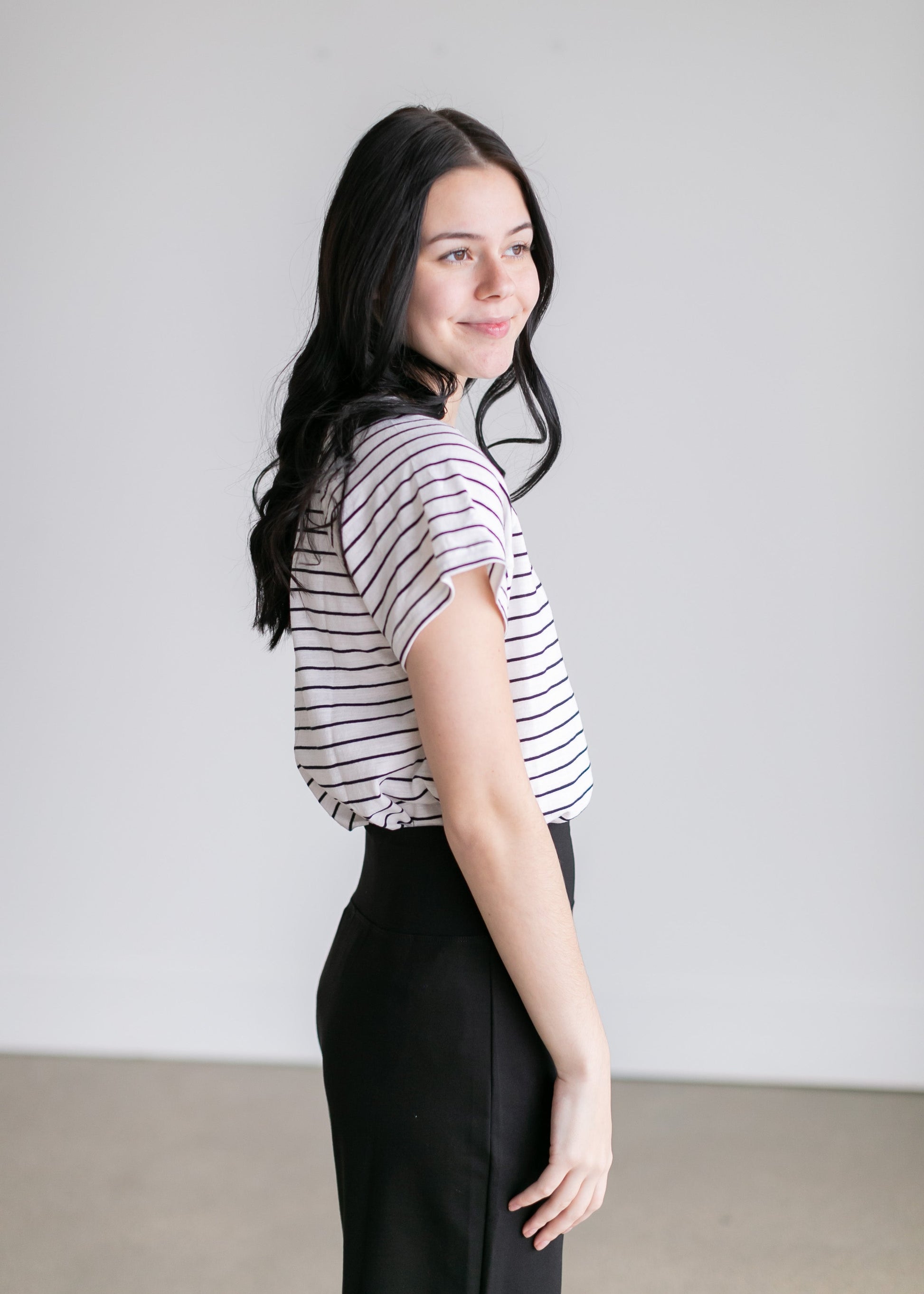 Striped Short Sleeve Crewneck Top Tops