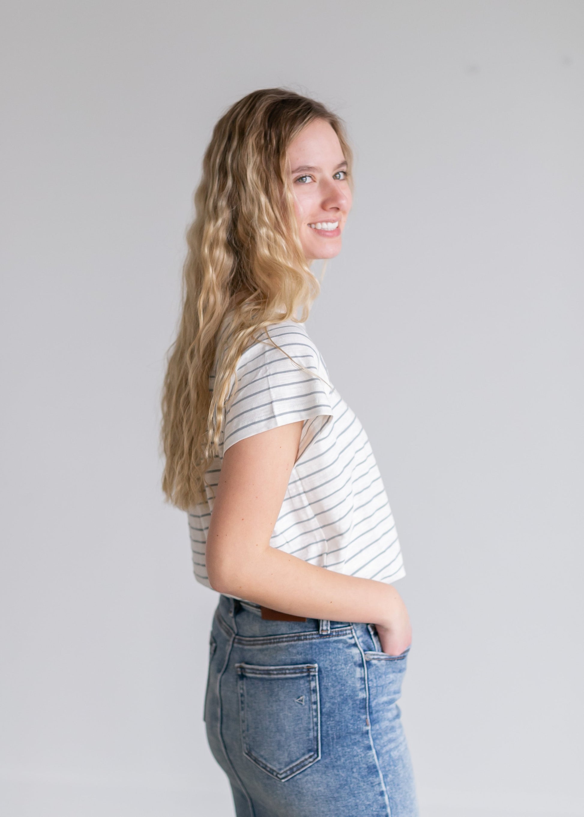 Striped Short Sleeve Crewneck Top Tops