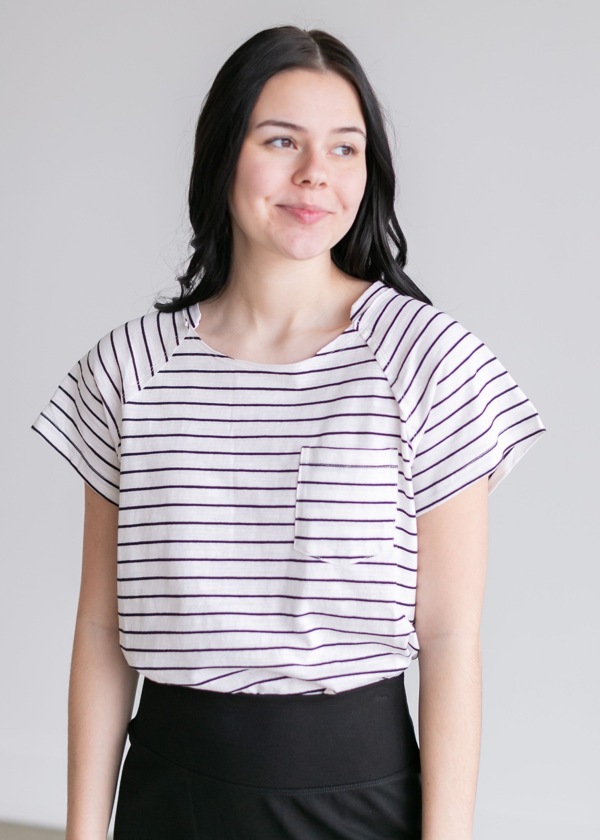 Striped Short Sleeve Crewneck Top Tops Black / S