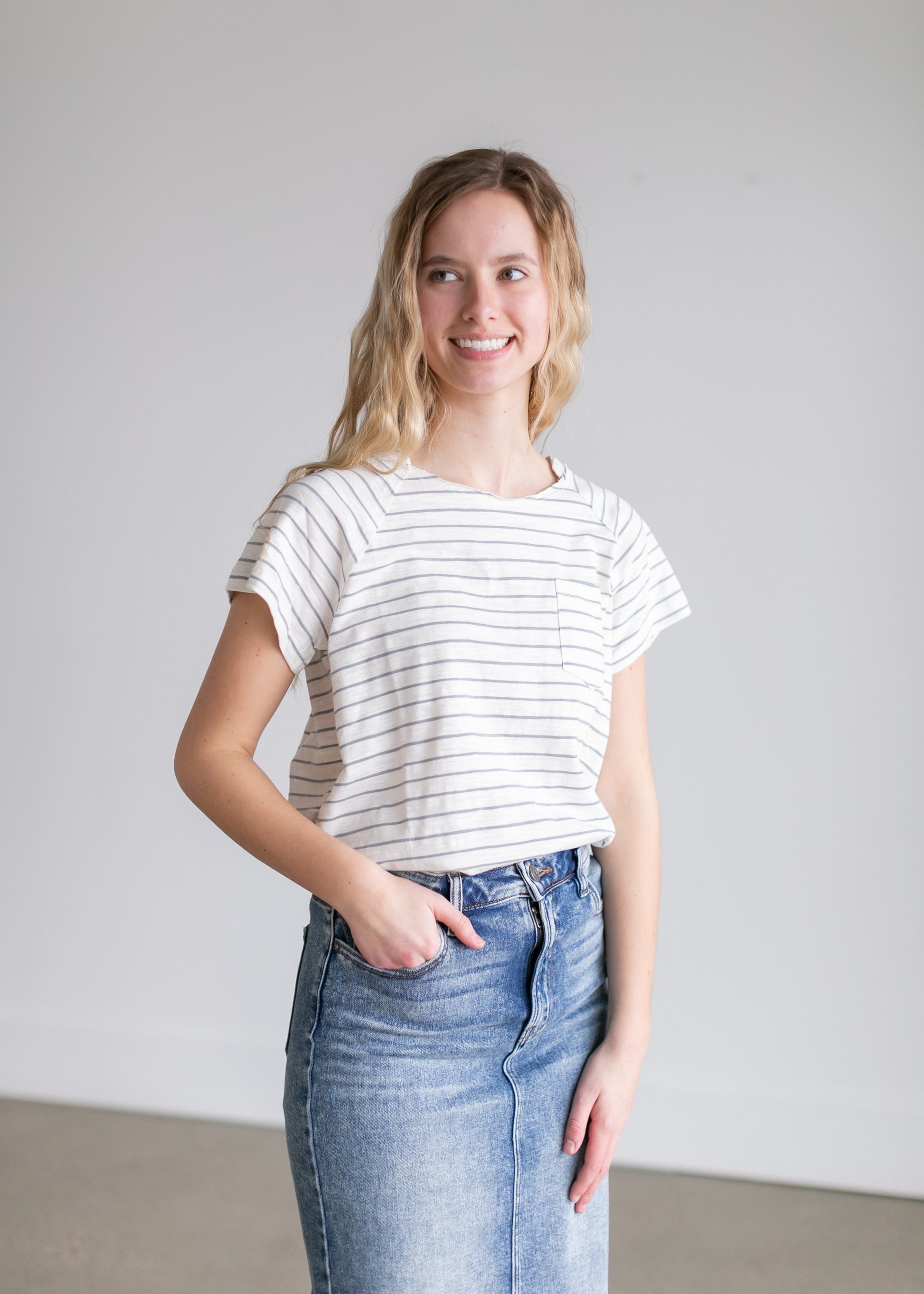 Striped Short Sleeve Crewneck Top Tops Teal / S
