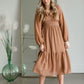 Swiss Dot Midi Dress With Ruffle Detail Dresses Polagram & BaeVely Brown / S