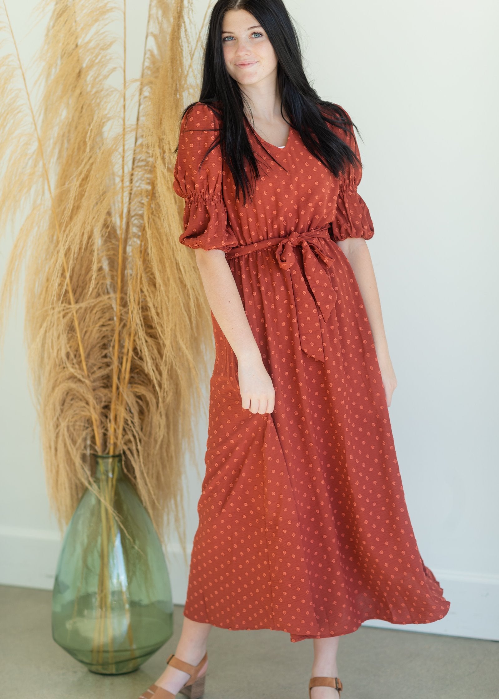 Swiss Dot Tie Waist Maxi Dress Dresses Orange Creek/Tea N Rose
