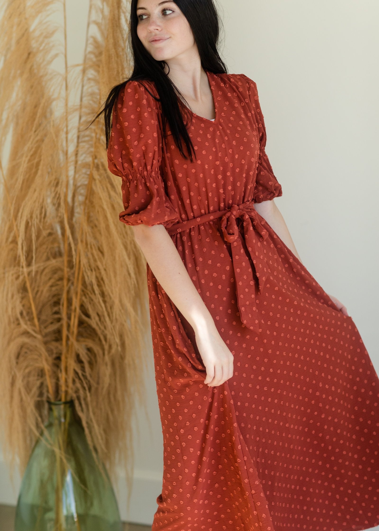 Swiss Dot Tie Waist Maxi Dress Dresses Orange Creek/Tea N Rose