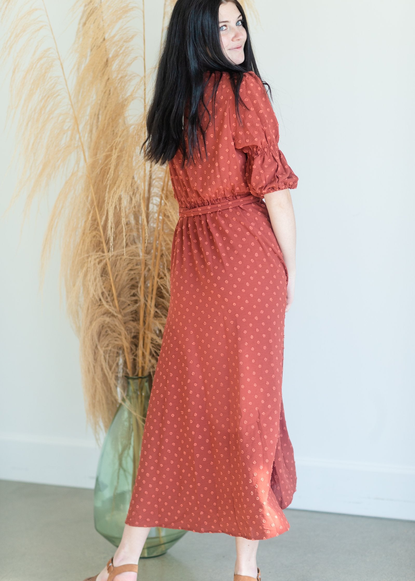 Swiss Dot Tie Waist Maxi Dress Dresses Orange Creek/Tea N Rose