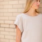 Tan Pleated Sleeve Round Neck Top Tops