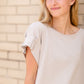 Tan Pleated Sleeve Round Neck Top Tops