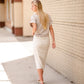 Tan Pleated Sleeve Round Neck Top Tops