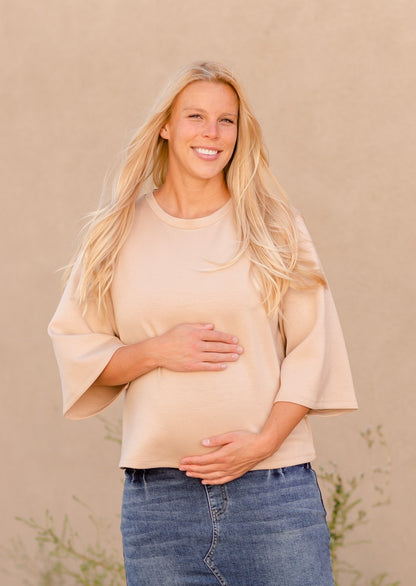 Taupe 3/4 Trumpet Sleeve Top - FINAL SALE Tops