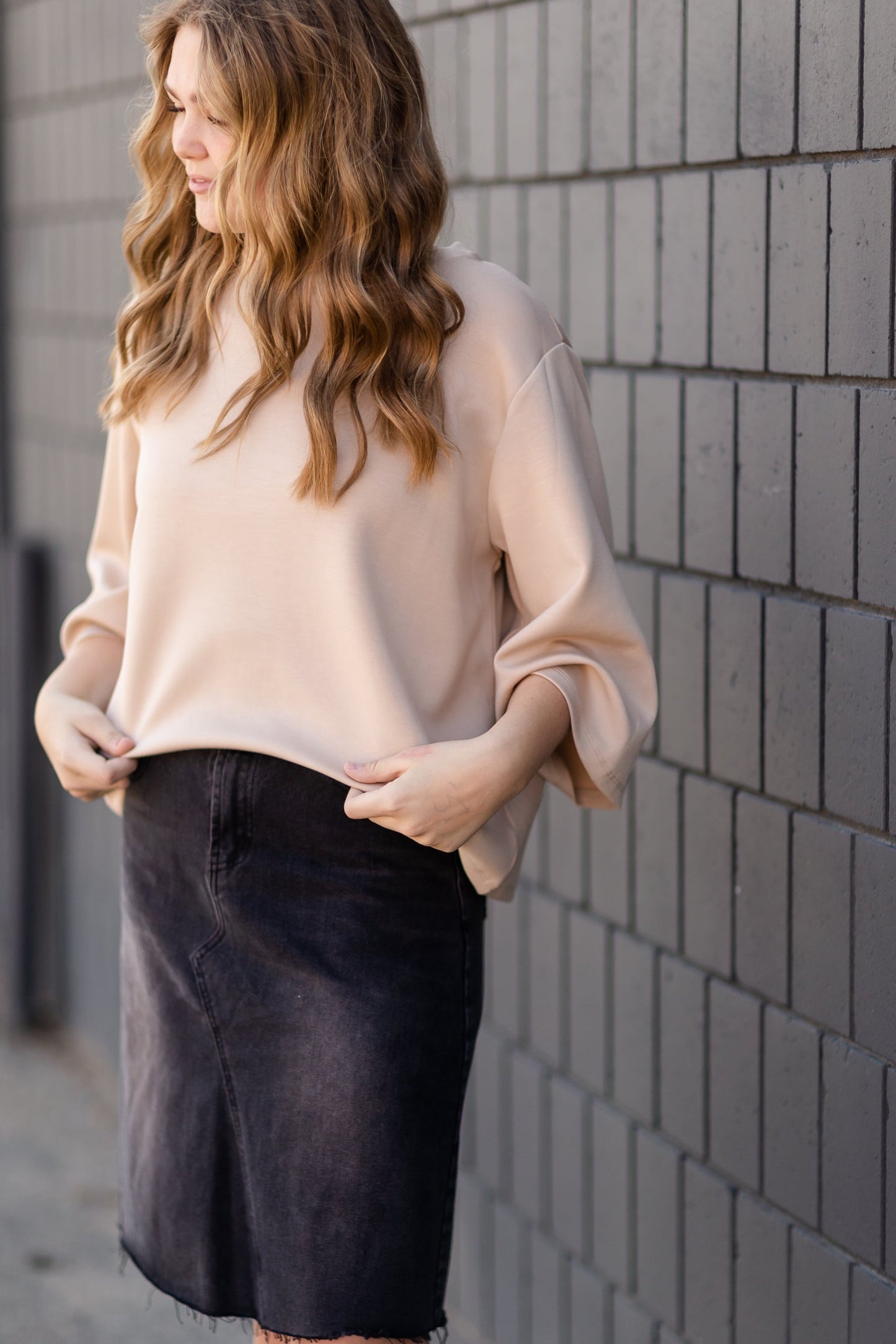Taupe 3/4 Trumpet Sleeve Top - FINAL SALE Tops