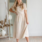 Taupe Button Up Puff Sleeve Dress Dresses Hayden Los Angeles