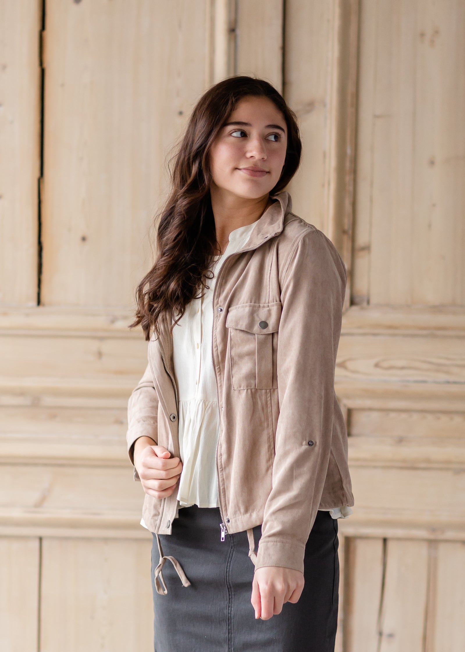 Taupe Cropped Utility Jacket Shirt Be Cool