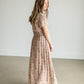Taupe Floral Smocking Waist Maxi Dress Dresses