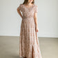 Taupe Floral Smocking Waist Maxi Dress Dresses