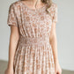 Taupe Floral Smocking Waist Maxi Dress Dresses