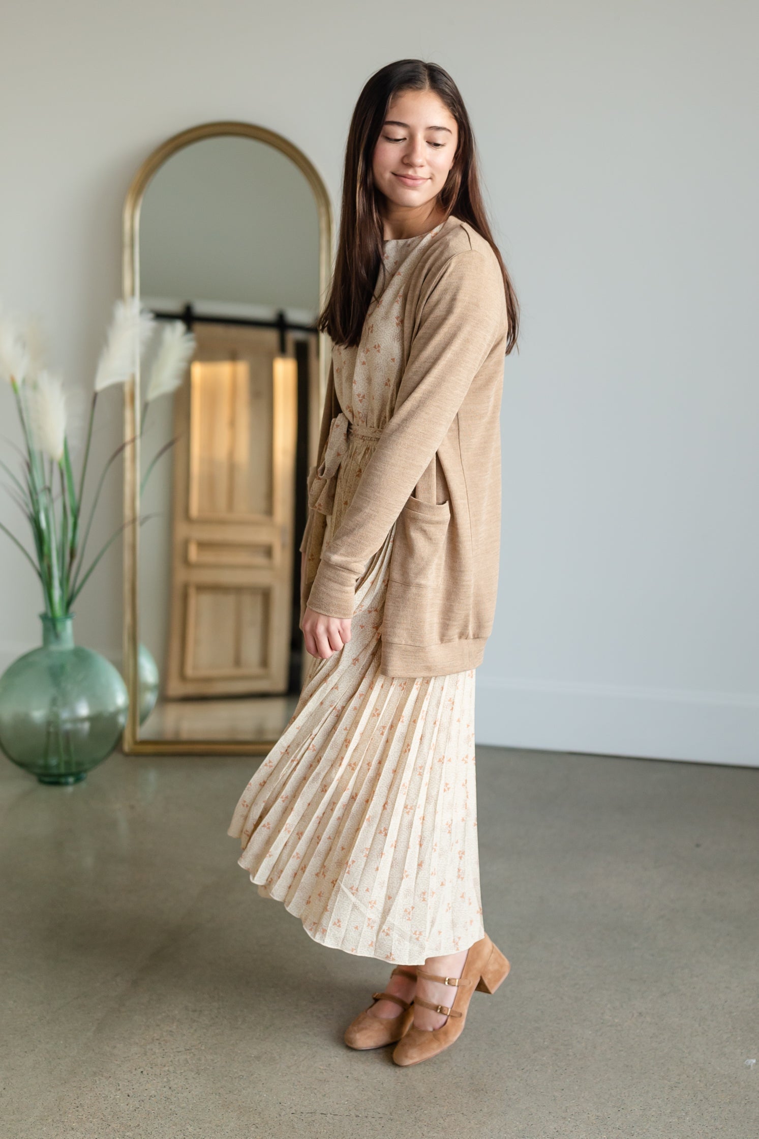 Pleated maxi dress deals in taupe