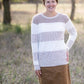 Taupe + Ivory Stripe Waffle Knit Sweater - FINAL SALE Tops Staccato