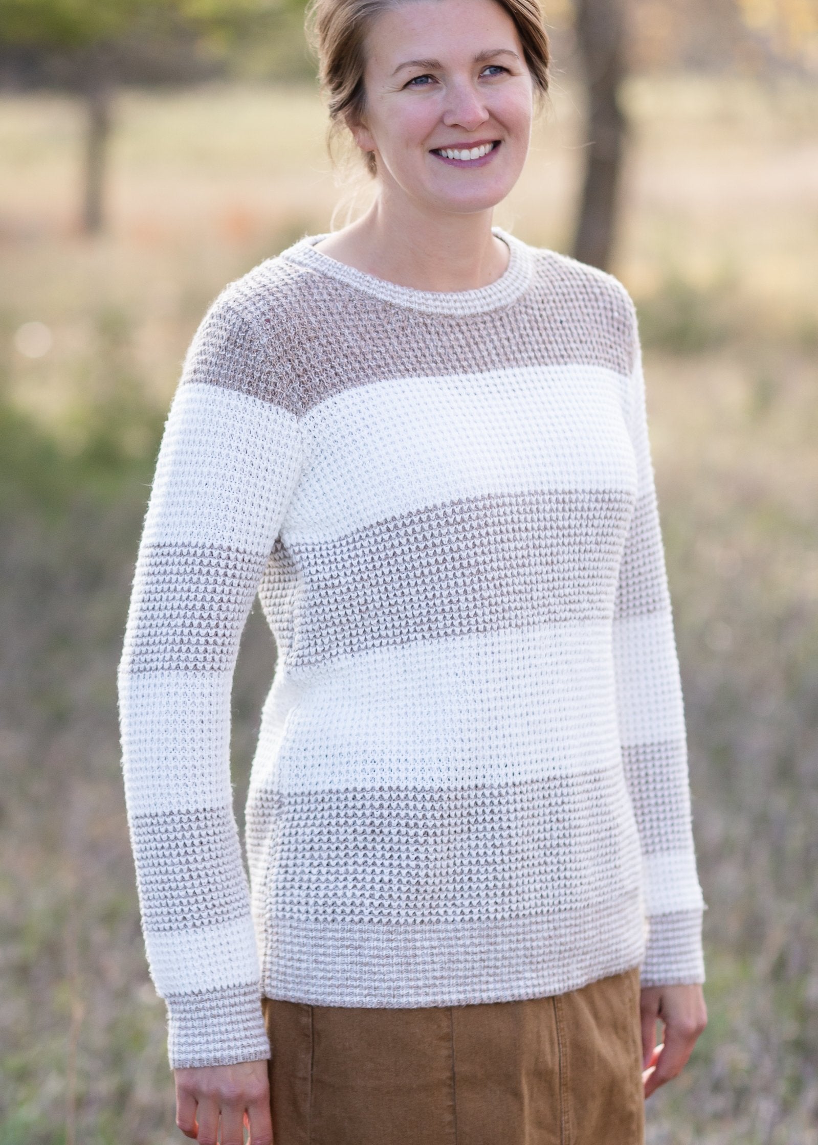 Taupe + Ivory Stripe Waffle Knit Sweater - FINAL SALE Tops Staccato
