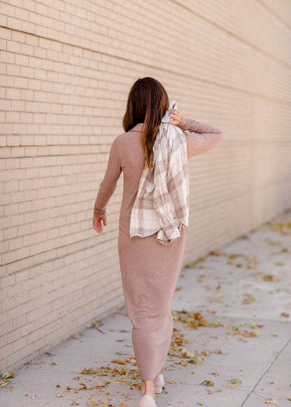 Taupe Plaid Button Front Flannel Top Tops Thread & Supply