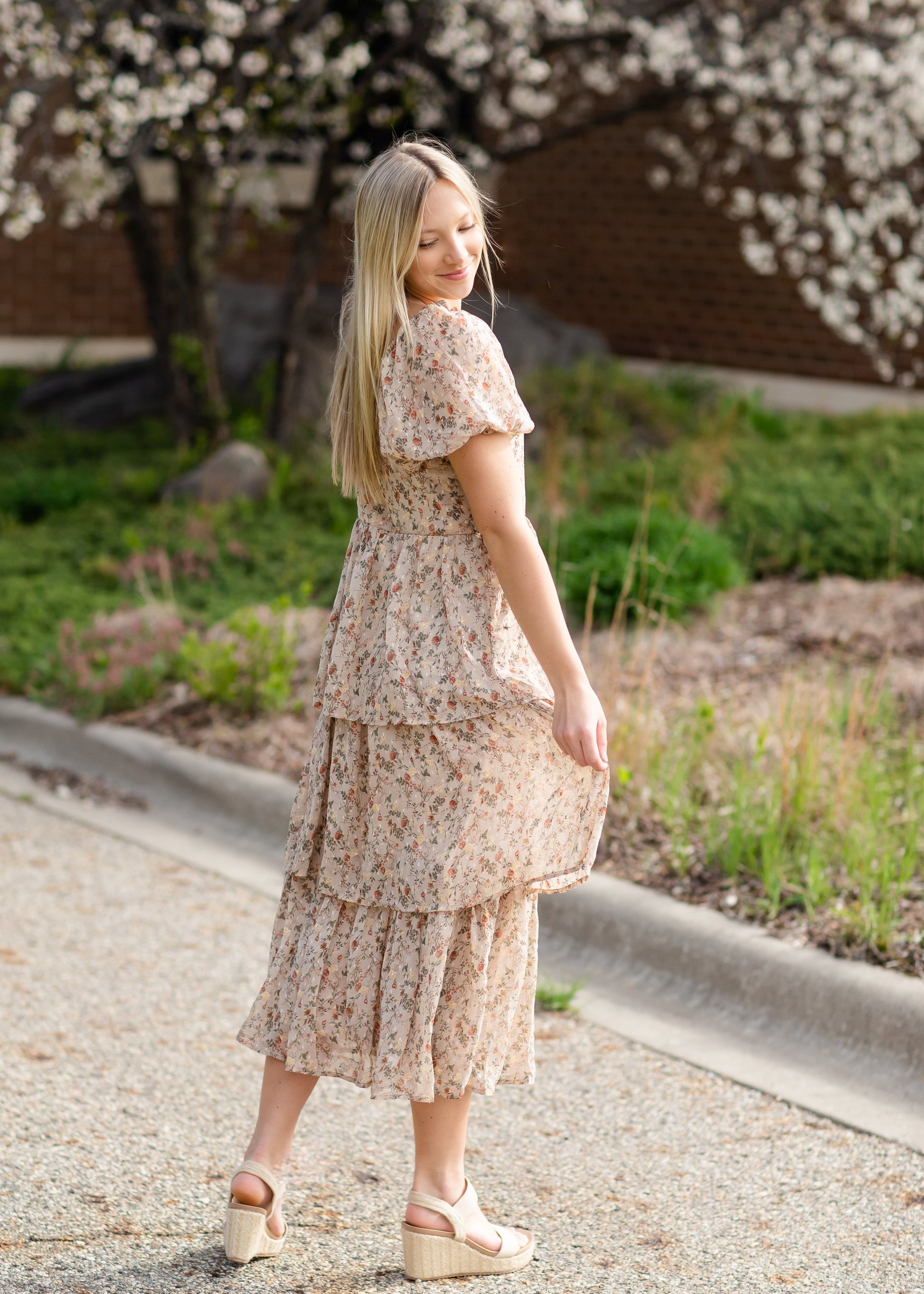 Taupe Square Neck Tiered Dress - FINAL SALE Dresses