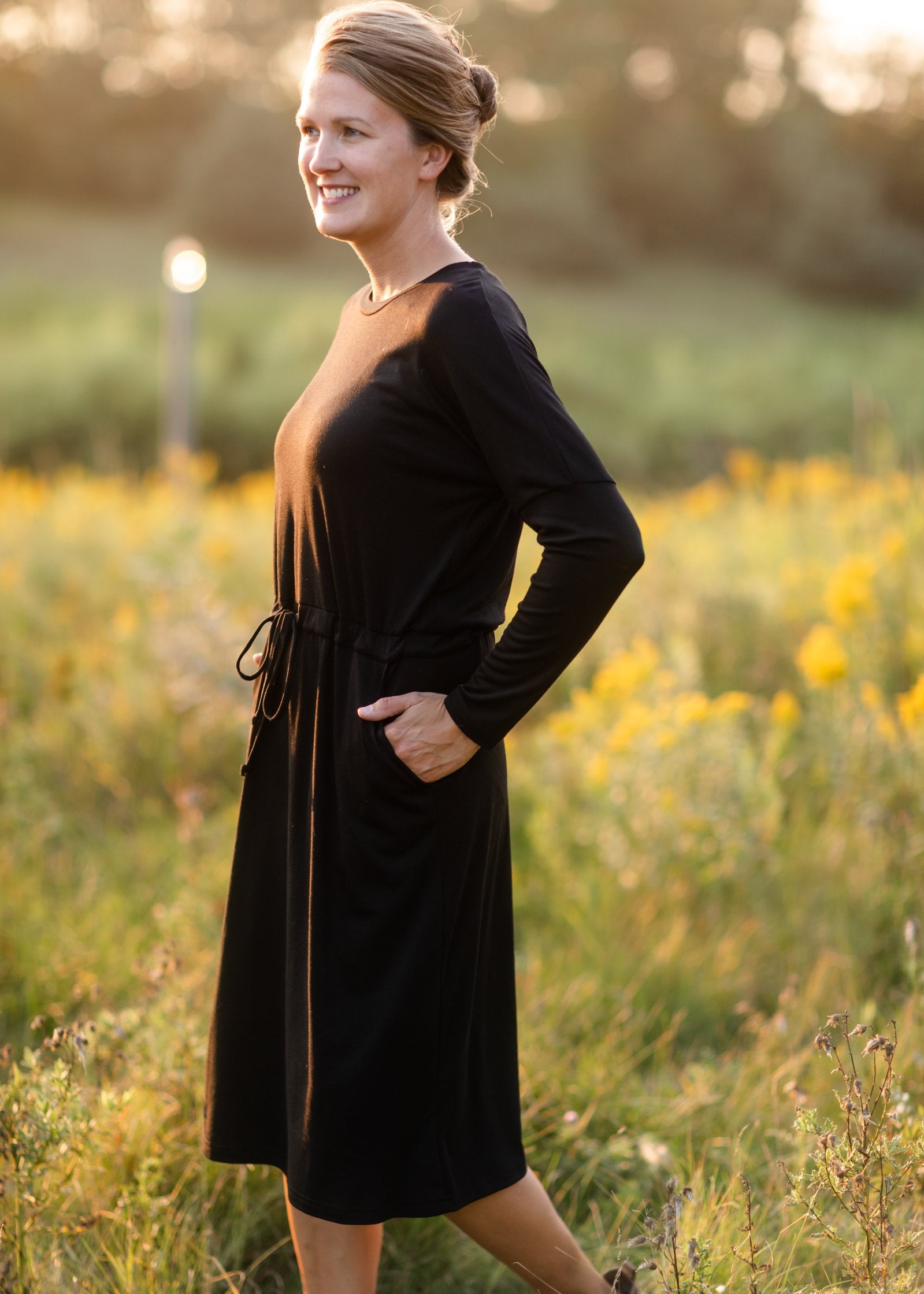 Terra Black Long Sleeve Midi Dress Dresses Christian Modest Clothing