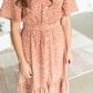 Terracotta Button Up Flutter Sleeve Dress Dresses