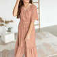 Terracotta Button Up Flutter Sleeve Dress Dresses