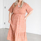Terracotta Button Up Flutter Sleeve Dress Dresses