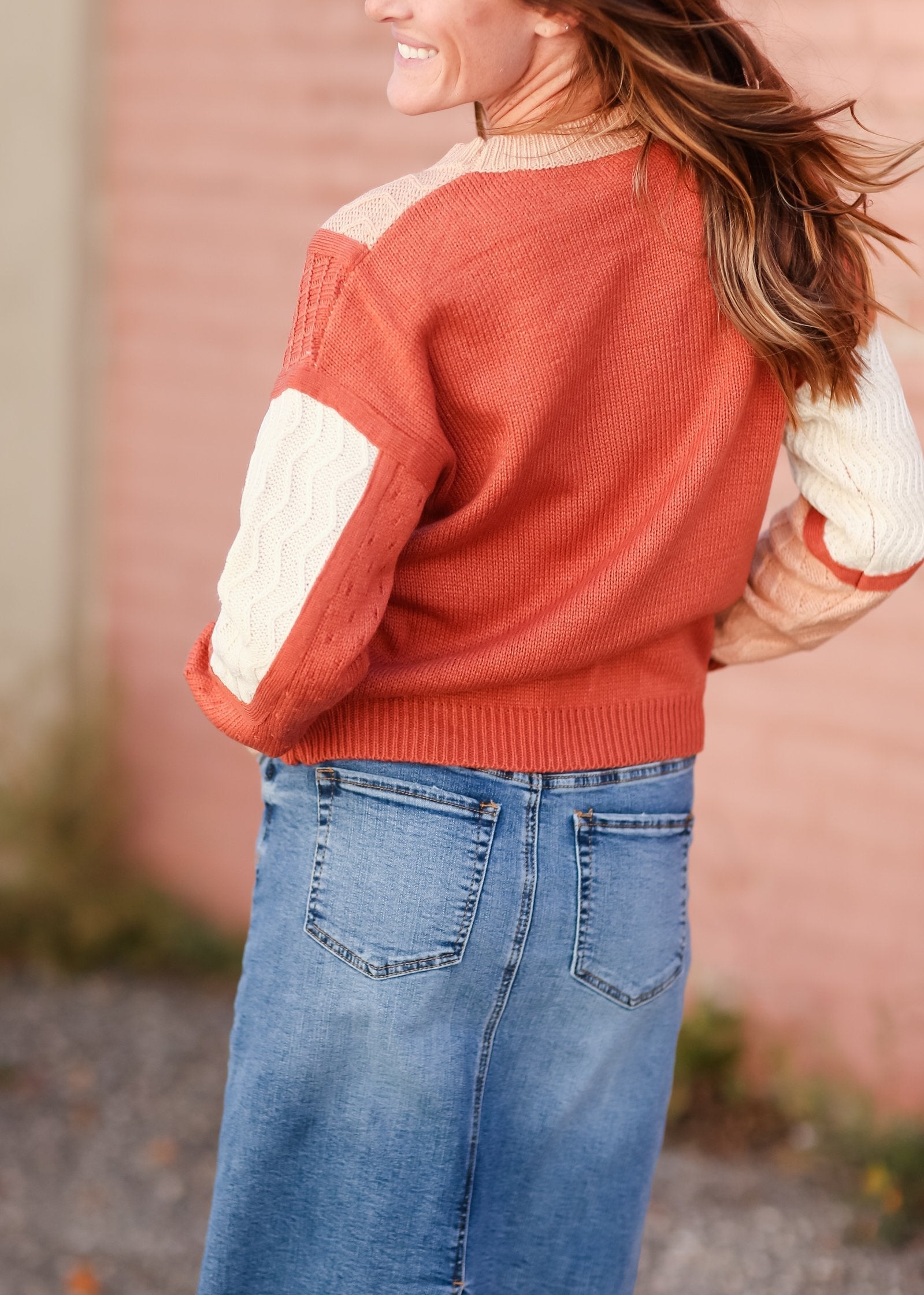 Texture Color Block Long Sleeve Sweater Top Tops Tea N Rose