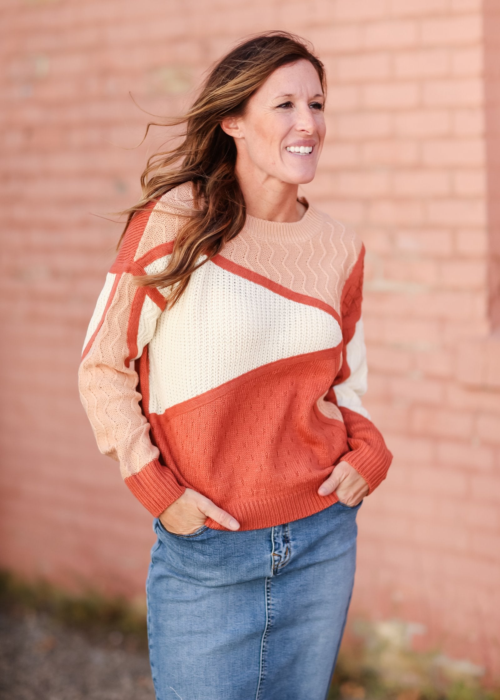Texture Color Block Long Sleeve Sweater Top Tops Tea N Rose