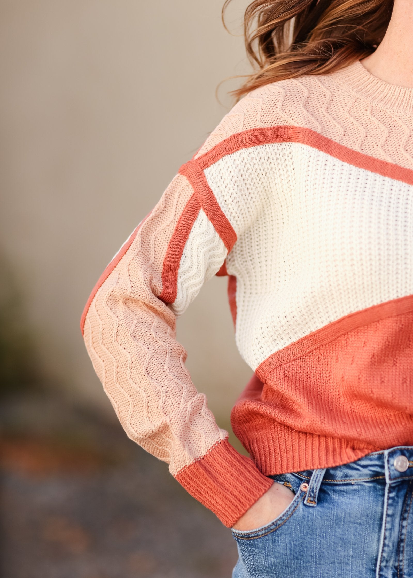 Texture Color Block Long Sleeve Sweater Top Tops Tea N Rose