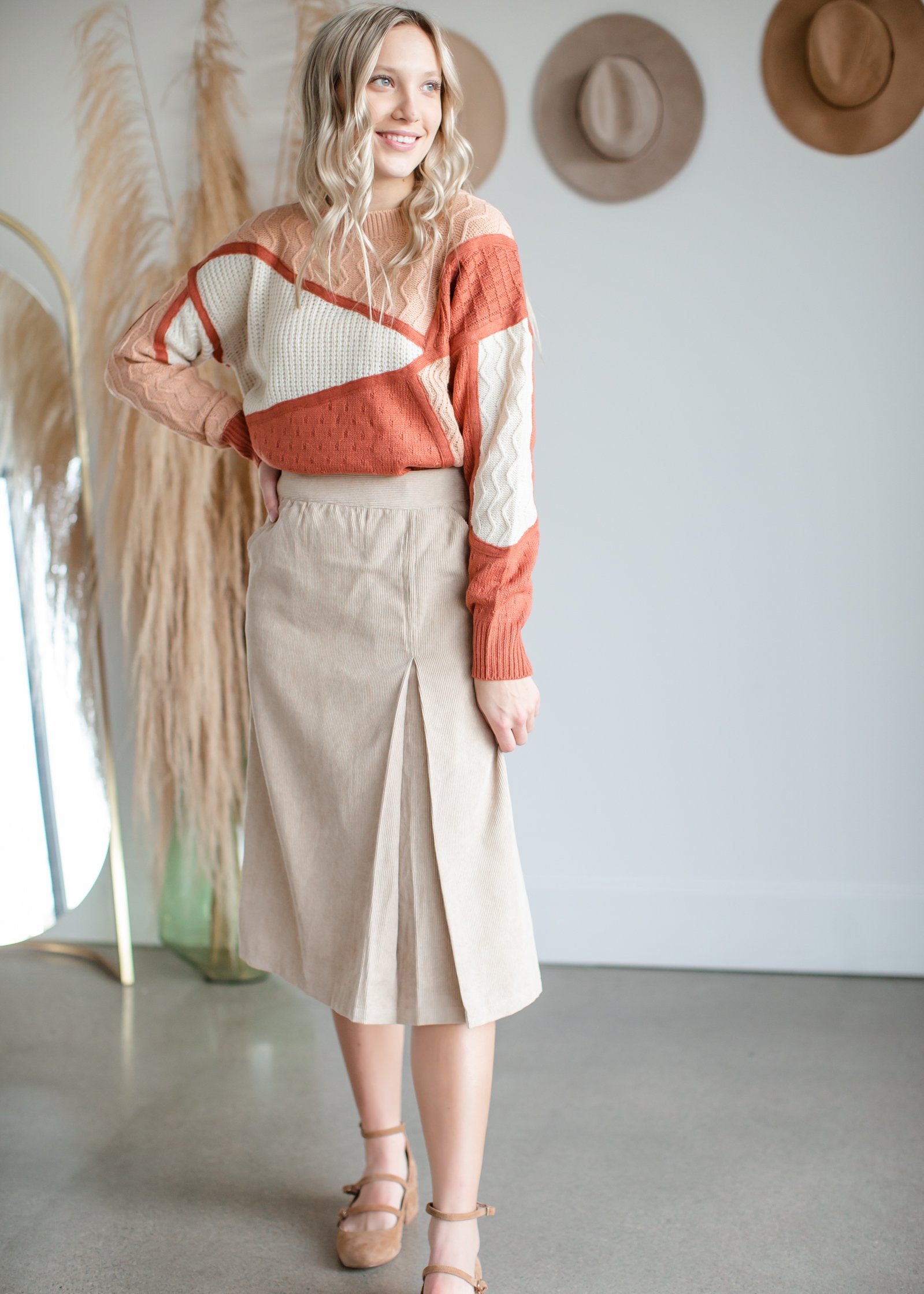 Texture Color Block Long Sleeve Sweater Top Tops Tea N Rose