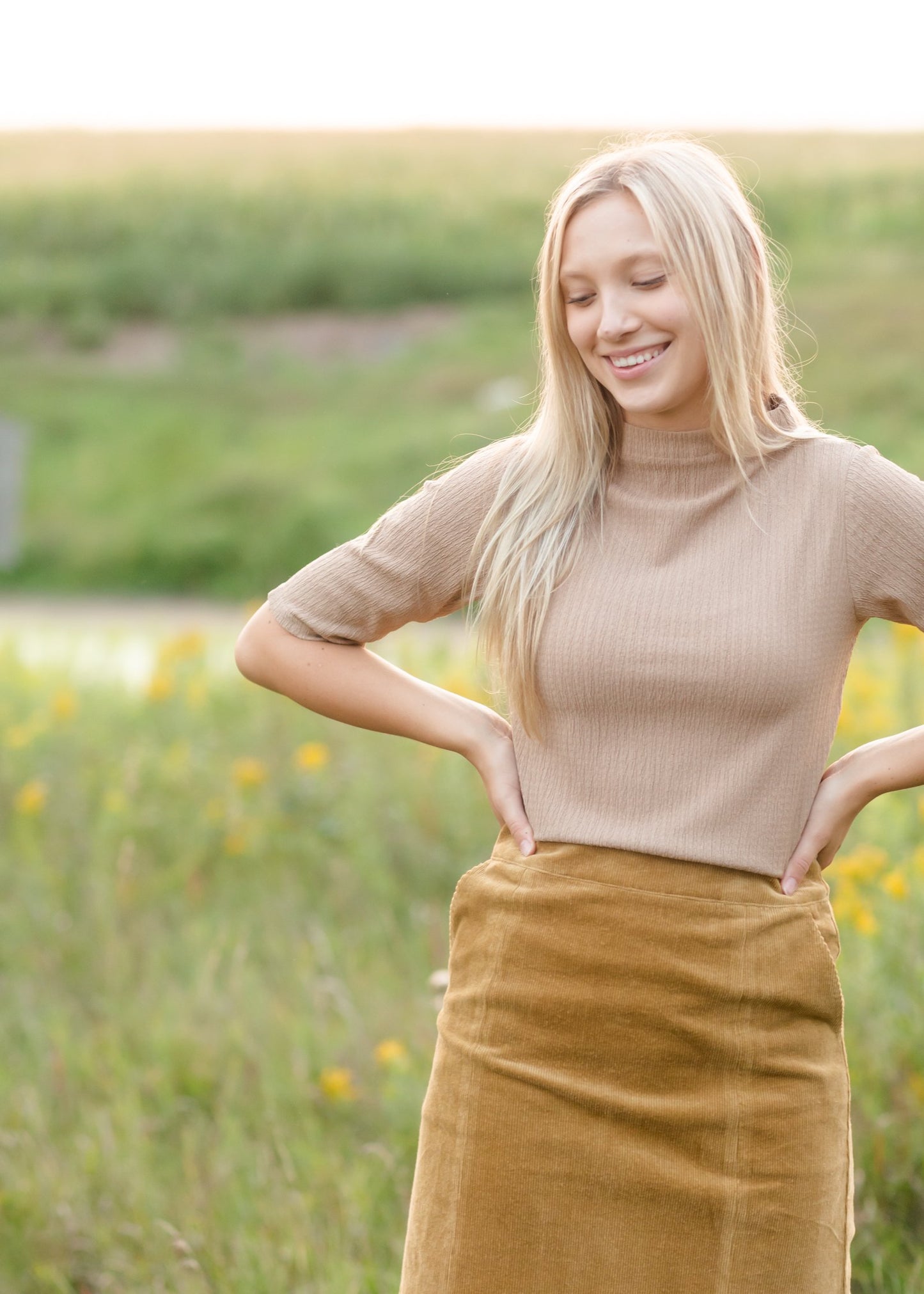 Textured Half Sleeve Mock Neck Top Tops Grade & Gather