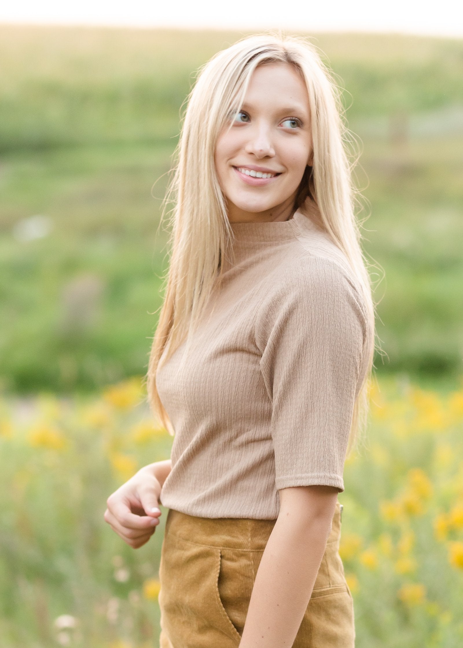 Textured Half Sleeve Mock Neck Top Tops Grade & Gather