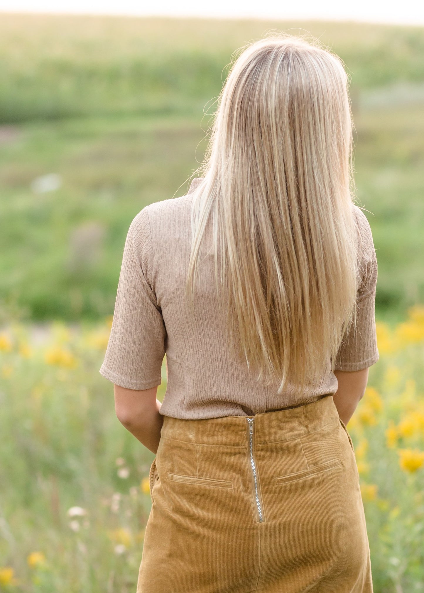 Textured Half Sleeve Mock Neck Top Tops Grade & Gather