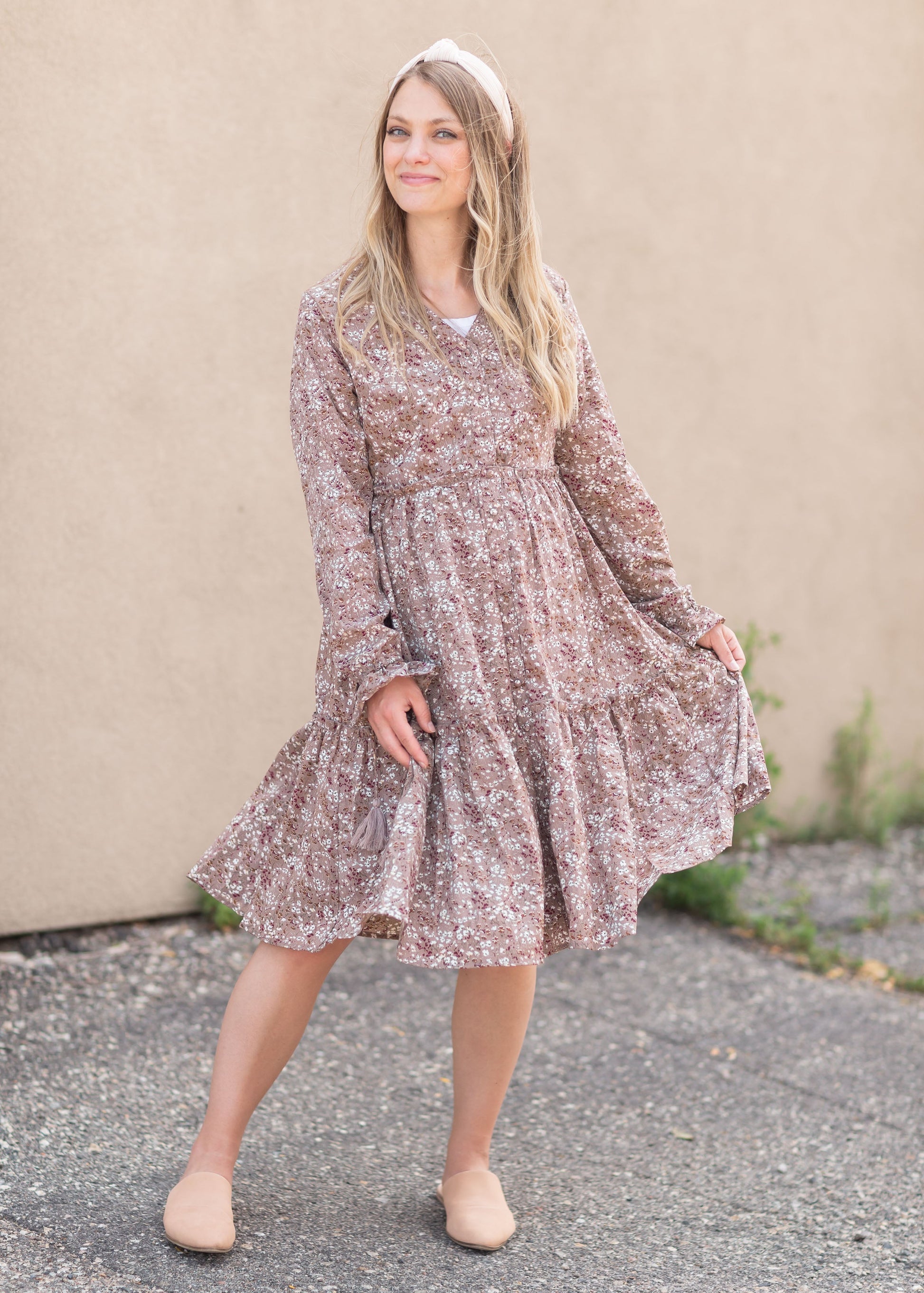 The August Long Sleeve Floral Midi Dress Dresses