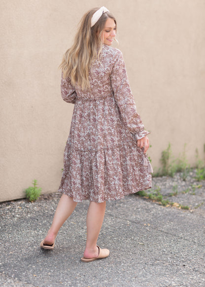 The August Long Sleeve Floral Midi Dress Dresses