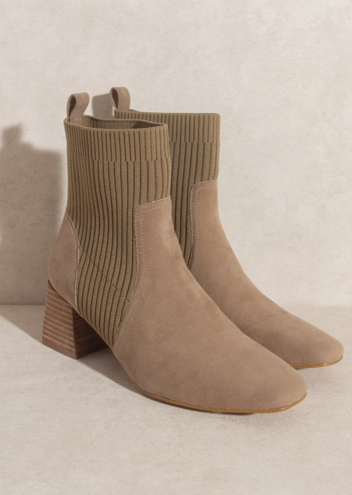 The Geraldine Suede Taupe Bootie Shoes