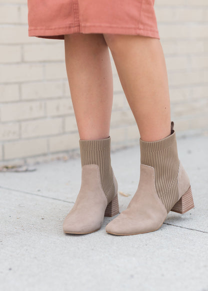 The Geraldine Suede Taupe Bootie Shoes