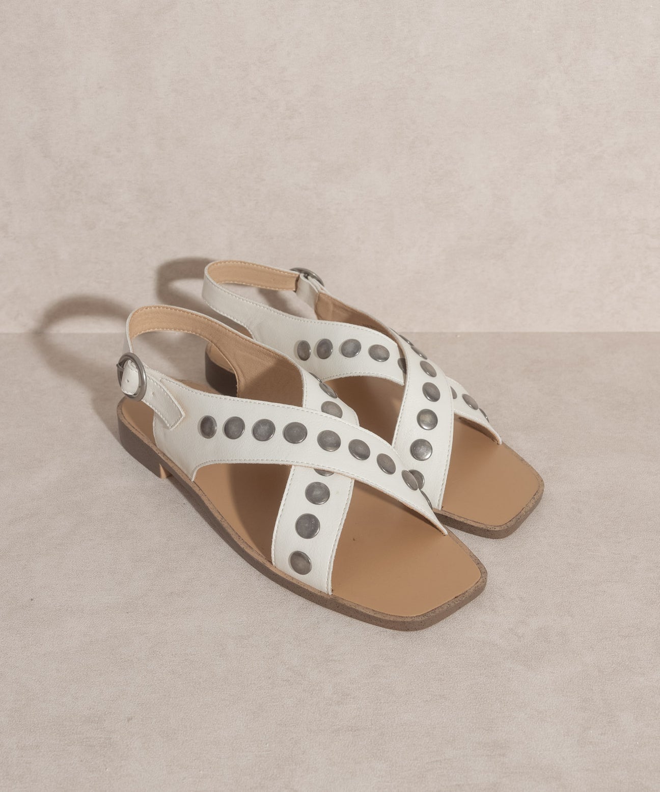 The Kylie Two Strap Square Toe Sandals Accessories Oasis Society White / 6