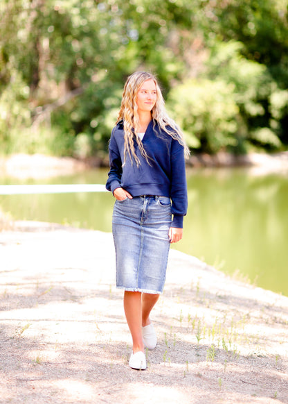 The Peyton Light Wash Basic Midi Skirt Skirts
